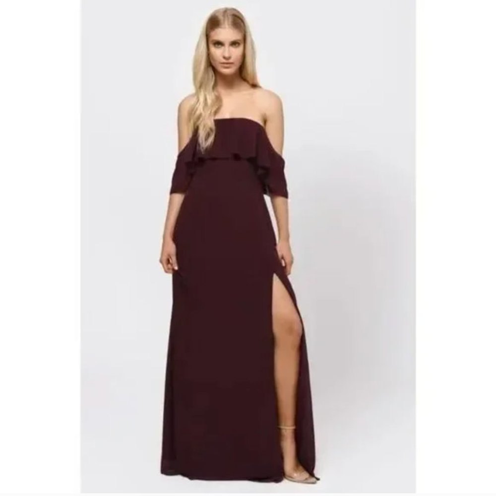 Tobi 'Into You' Wine Ruffle Top Maxi Dress Size Small